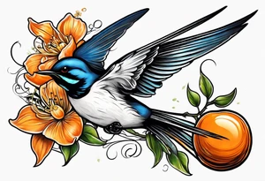 swallow holding an orange blossom tattoo idea