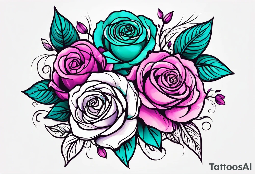 Dad (06-07-14), roses, teal, pink, purple tattoo idea