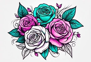 Dad (06-07-14), roses, teal, pink, purple tattoo idea