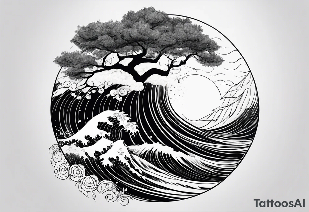 nature and wave in horizontal image tattoo idea