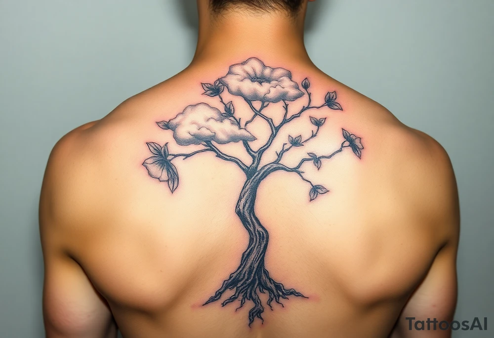 Powerful flower tree with cloud over it tattoo idea