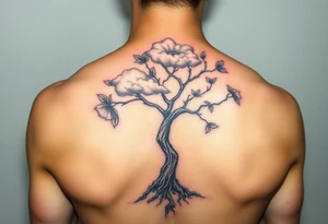 Powerful flower tree with cloud over it tattoo idea