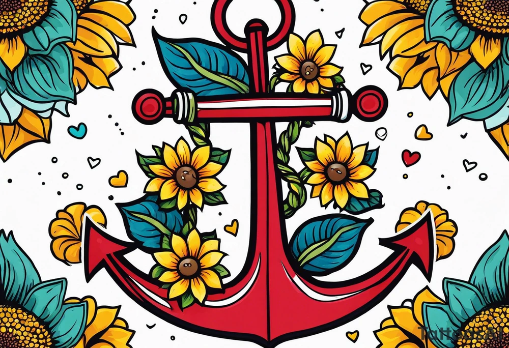 Anchor, rope, sunflowers, thigh tattoo idea