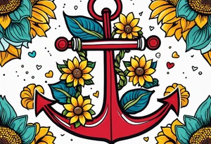 Anchor, rope, sunflowers, thigh tattoo idea
