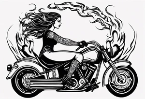 i want a tattoo of a girl riding a motorcycle with flames the words “Viking Customs” tattoo idea