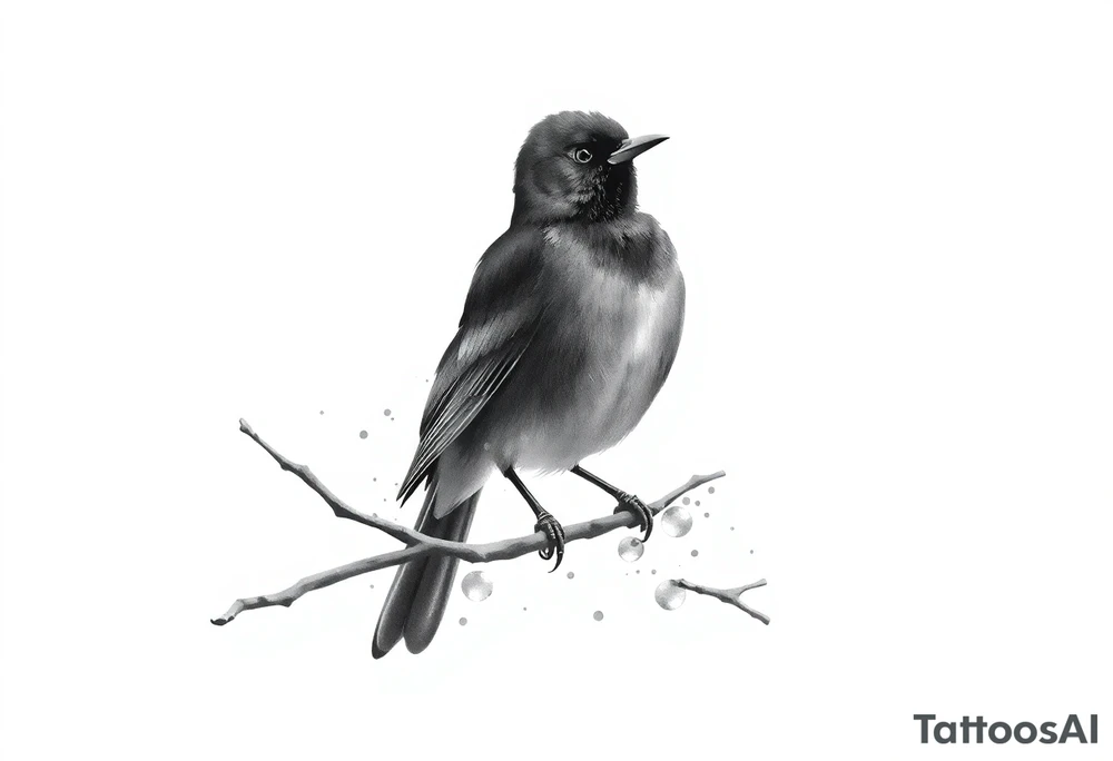 Male European Blackbird on a branch tattoo idea tattoo idea