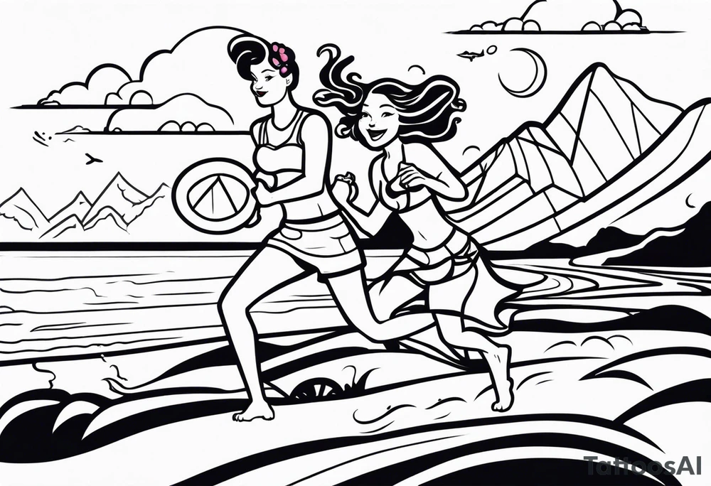 Beach Mountain Racket dog and woman tattoo idea