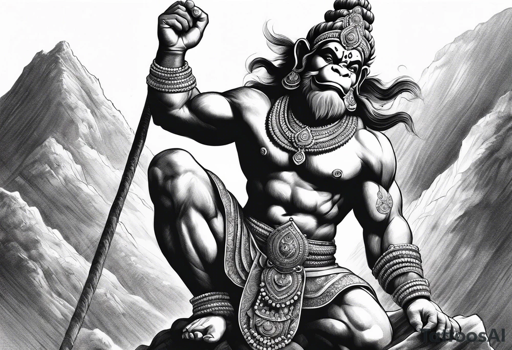 Hanuman lifting the mountain with his hand tattoo idea