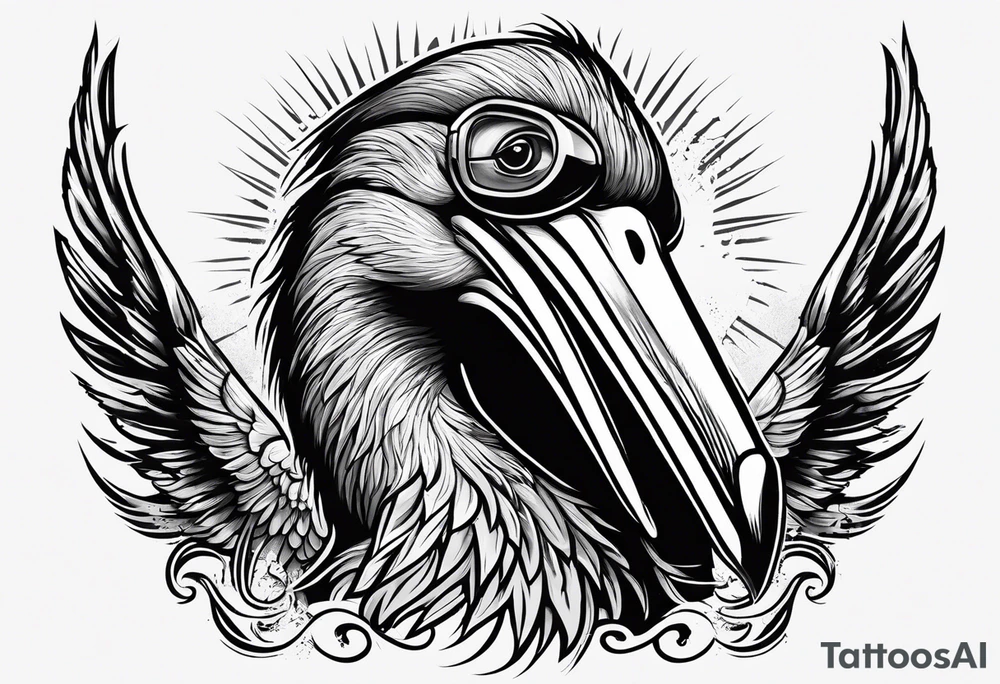 angry pelican wearing goggles tattoo idea