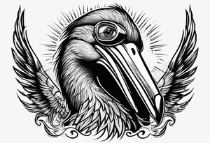 angry pelican wearing goggles tattoo idea