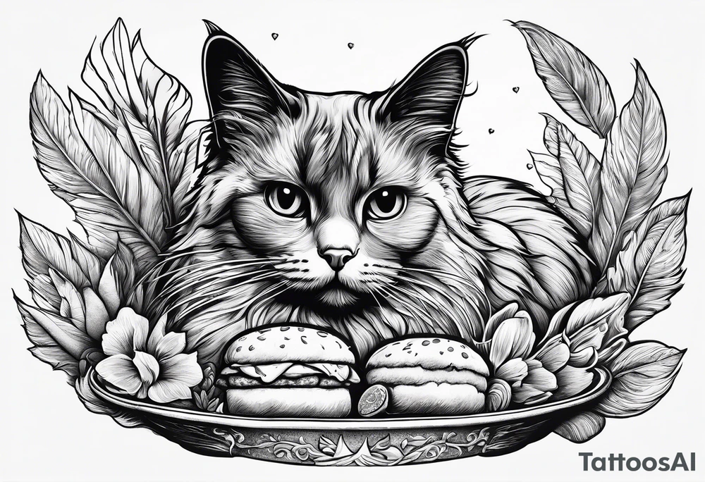 Cat on top of a chicken nugget tattoo idea