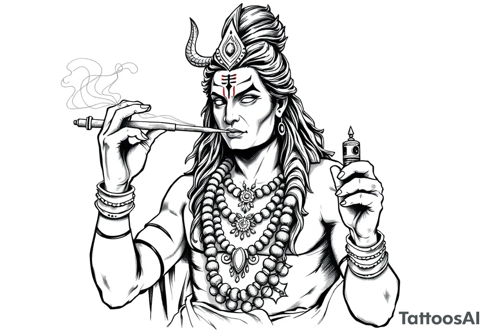 Shiva smoking a joint with one hand and spraying with another hand tattoo idea