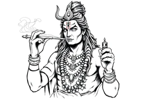 Shiva smoking a joint with one hand and spraying with another hand tattoo idea