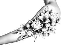 Casino only theme , poker chips deck of cards dice a pocket watch
 with lily flowers
 with raindrop swirls and butterfly’s tattoo idea