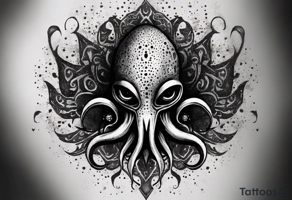 The equivalent of a horror and bizarre squid avatar. twisting and intersecting lines, making it look very wild and chaotic. The eyes of the squid are particularly prominent, one of them is white and the other is black, the overall expression is crazy and intense, with some distressed or damaged texture effects.

Able to change the color of the body and hide in the black sea tattoo idea