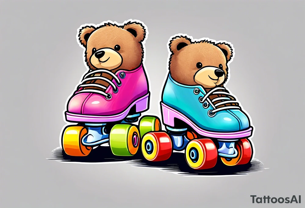 cute pastel rainbow rollerskates for a teddy bear tattoo idea