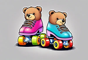 cute pastel rainbow rollerskates for a teddy bear tattoo idea