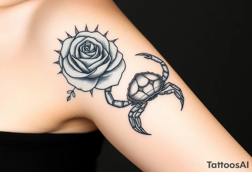 Rose and sun and crab tattoo idea