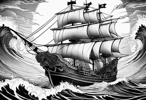Black pearl pirate ship with waves tattoo idea