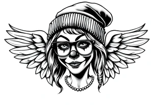 Clown Girl eye glasses 
Thug Beanie Angelic Wings tattoo idea