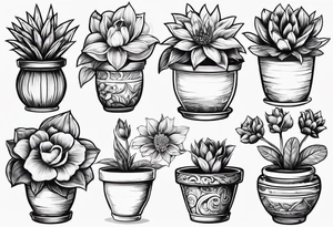 small flowerpot with a flower that has not bloomed yet tattoo idea