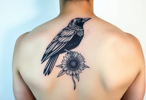 neotraditional crow with lantern and sunflower tattoo idea