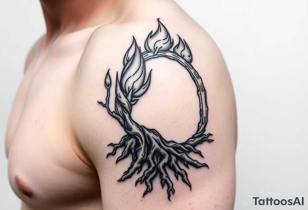 flame in roots, with a roots archway tattoo idea