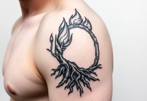 flame in roots, with a roots archway tattoo idea