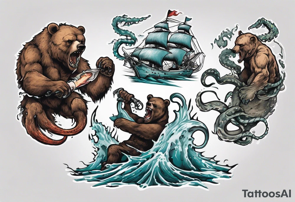 Bear fighting kraken tattoo idea