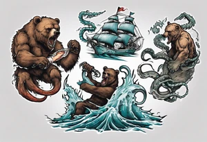 Bear fighting kraken tattoo idea