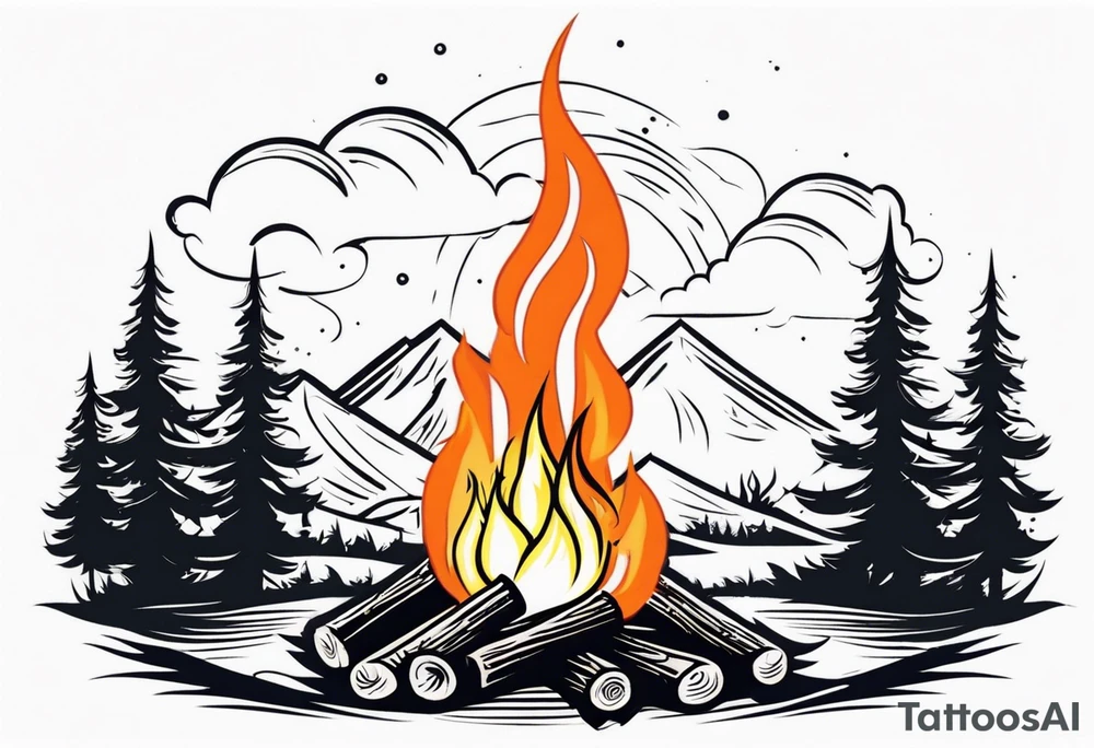 Bonfire with a smoke that forms into an archer tattoo idea