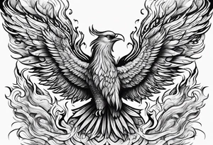 Bold text "BURN IT DOWN" engulfed with flames and smoke of a phoenix tattoo idea