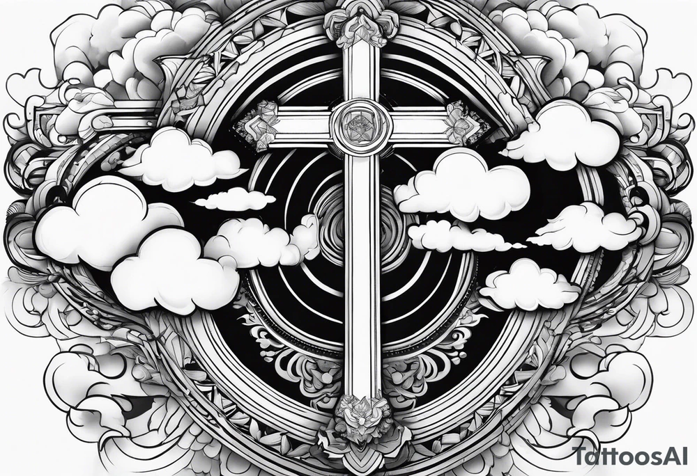 cross with clouds tattoo idea
