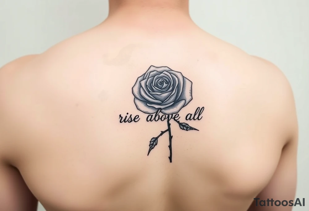 forearm rose tattoo with thorns saying rise above all tattoo idea