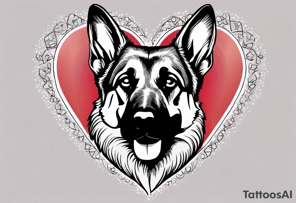 German Shepherd on a heart background tattoo idea