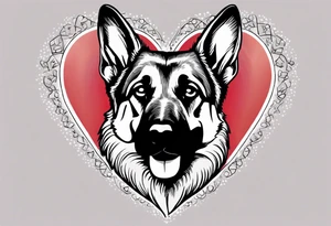German Shepherd on a heart background tattoo idea