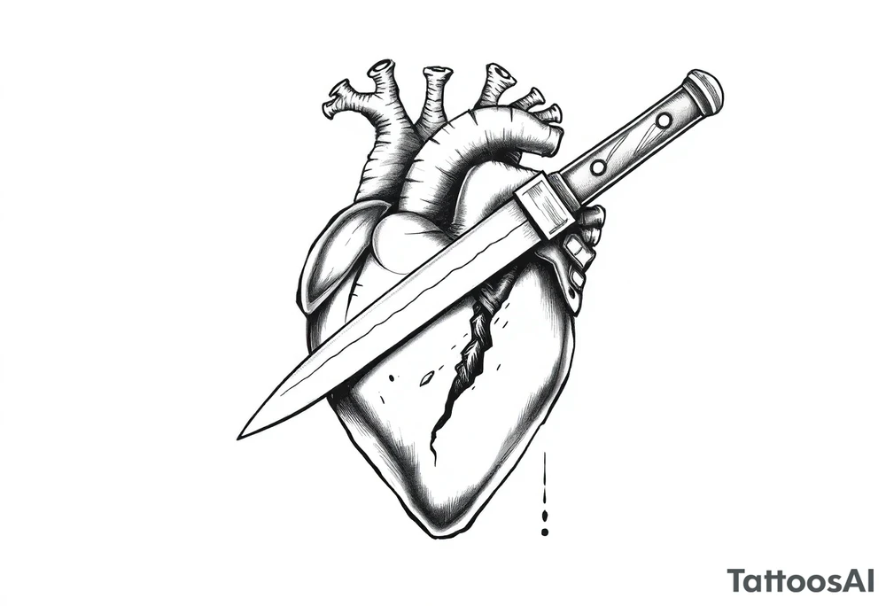A heart that has a knife in it and shows pain tattoo idea