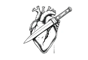 A heart that has a knife in it and shows pain tattoo idea