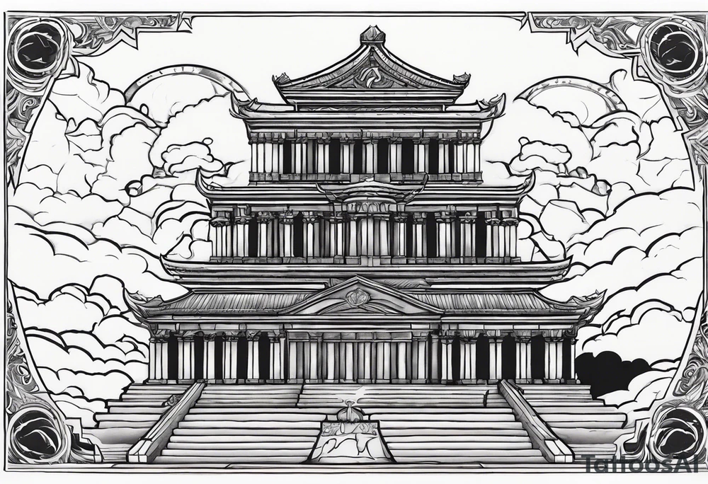 a depiction of Mount Olympus, the home of the gods, complete with towering clouds and the grandeur of the gods' palaces. Zeus, the king of the gods, could be featured with his lightning bolt, or you might choose to include Athena, goddess of wisdom, in full battle armor. tattoo idea