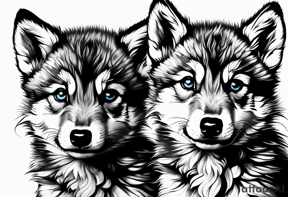 2 wolf cubs adoring and cute tattoo idea