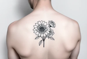 Single flower bouquet with Chrysanthemum and rose tattoo idea