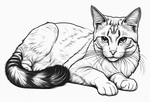 Design a simple outline tattoo of a cat stretching, embodying grace and flexibility, perfect for a subtle yet expressive design tattoo idea