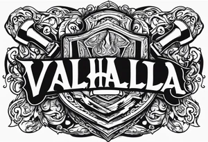 valhalla on fire battle 
sword shield axe tattoo idea