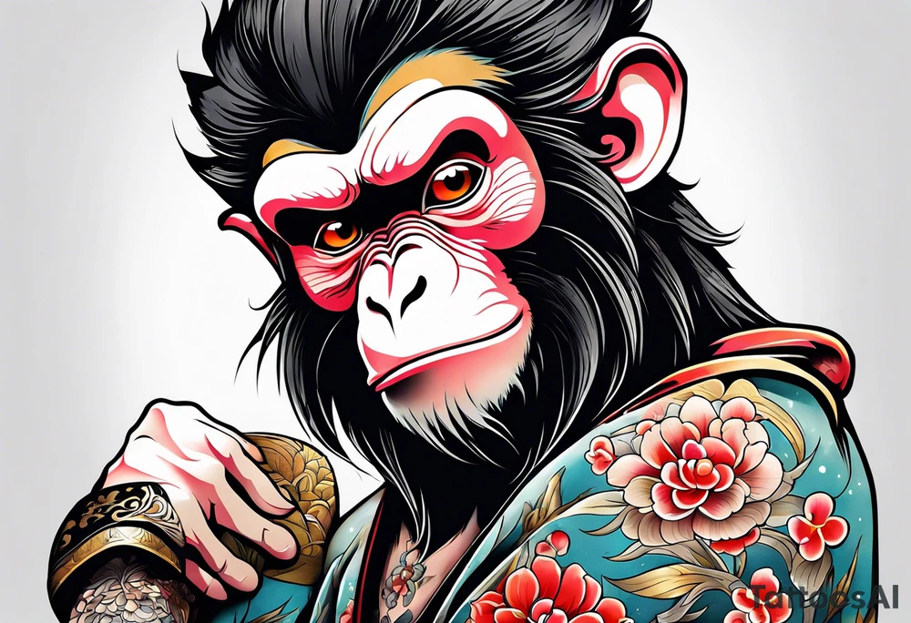 traditional japanese art monkey tattoo idea