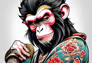 traditional japanese art monkey tattoo idea