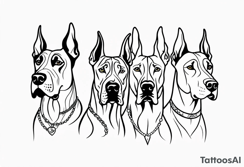 4 Great Danes together tattoo idea