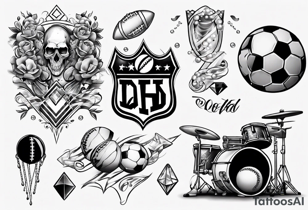 Sleeve tattoo dad drums diamonds pearls football tattoo idea