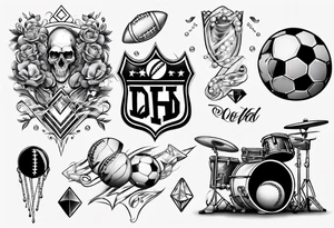 Sleeve tattoo dad drums diamonds pearls football tattoo idea