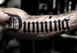 Dunning , Details include Old English Font, white space in name tattoo idea