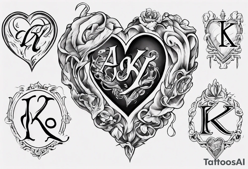 heart with the letters a and k in them tattoo idea